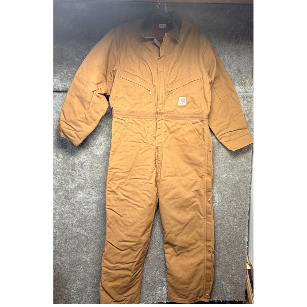 VTG Carhartt X01 BRN Mens 44 Short Brown Duck Quilt Lined Ins Coveralls USA